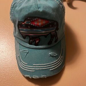 Teal Distressed Cap with Buffalo Patch